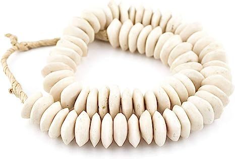 TheBeadChest White Bone Beads Saucer 21mm Kenya African Large Hole 24 Inch Strand Handmade | Amazon (US)