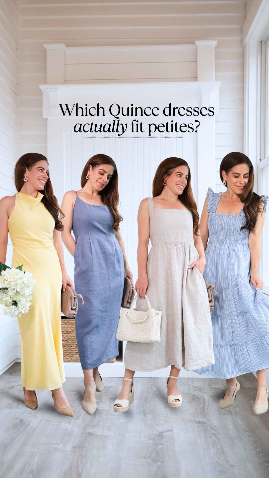 Quince dresses that actually fit petites - While the brand doesn't carry many styles in petite-specific sizing, there are quite a few options that work beautifully on an under 5'3 frame. I'm 4'11 and found these 4 styles are ideal. 
- the washable silk high neck dress elongates your frame and gently skims curves
- the scoop neck dress has beautiful seaming around the waistline and pockets 
- the fit and flare has adjustable straps for added customization
- and the square neck dress has a smocked bodice, helping you get a perfect fit 

@quince | petite-friendly Quince dresses | summer dresses | silk midi dress | linen midi dress 

 #LTKPetite #LTKTravel #LTKWedding
