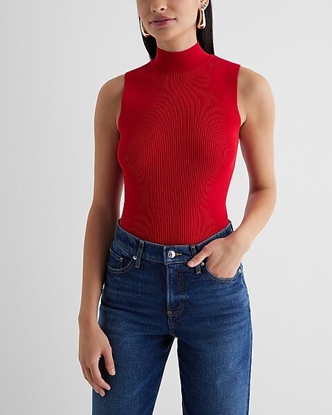 Silky Soft Fitted Ribbed Mock Neck Sweater Tank | Express