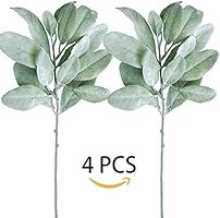 Supla 4 Pcs Artificial Lambs Ear Leaf Spray in Silver Green Artificial Greenery Holiday Greens Chris | Amazon (US)