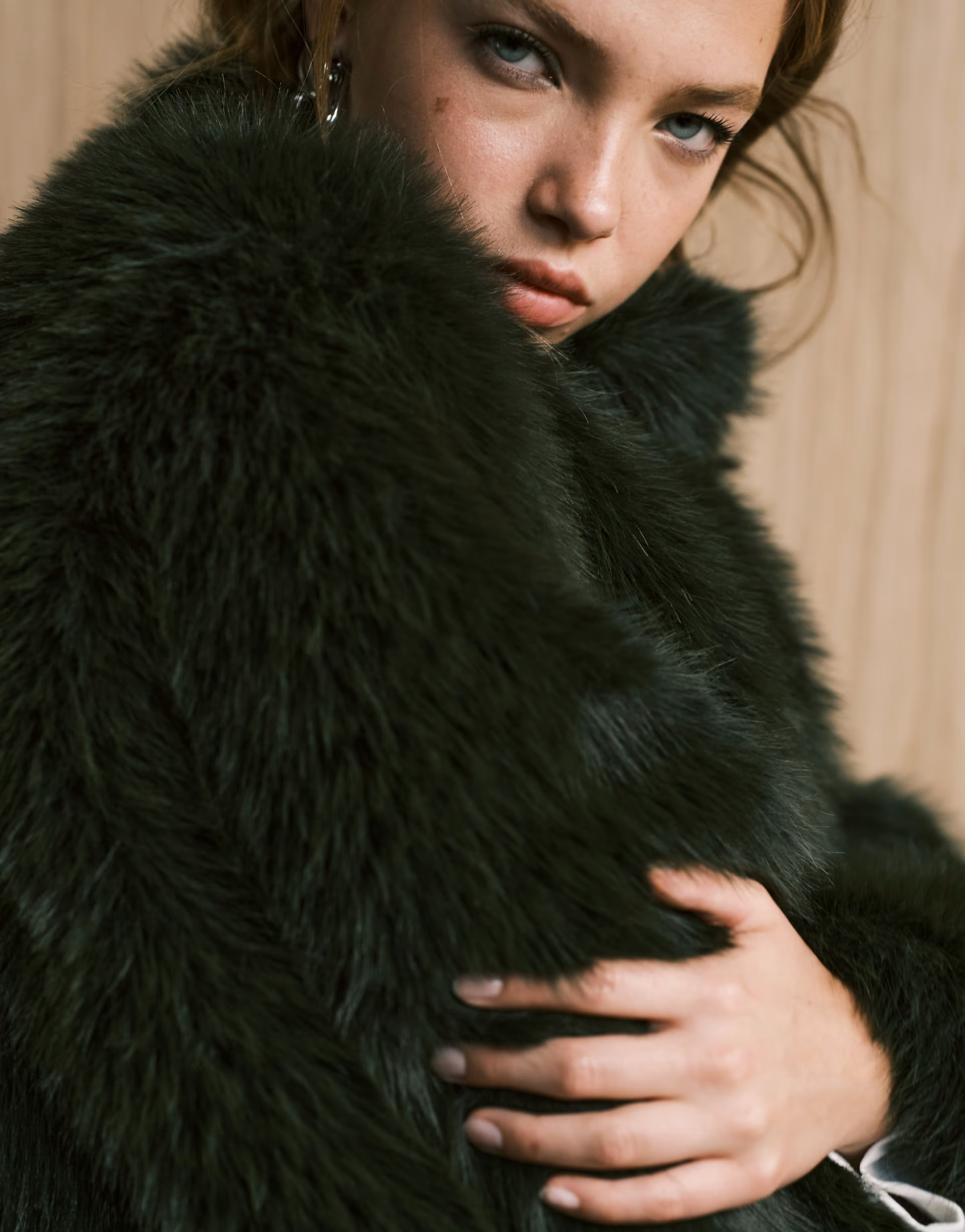 Never Fully Dressed oversized longline faux fur coat in bottle green | ASOS (Global)