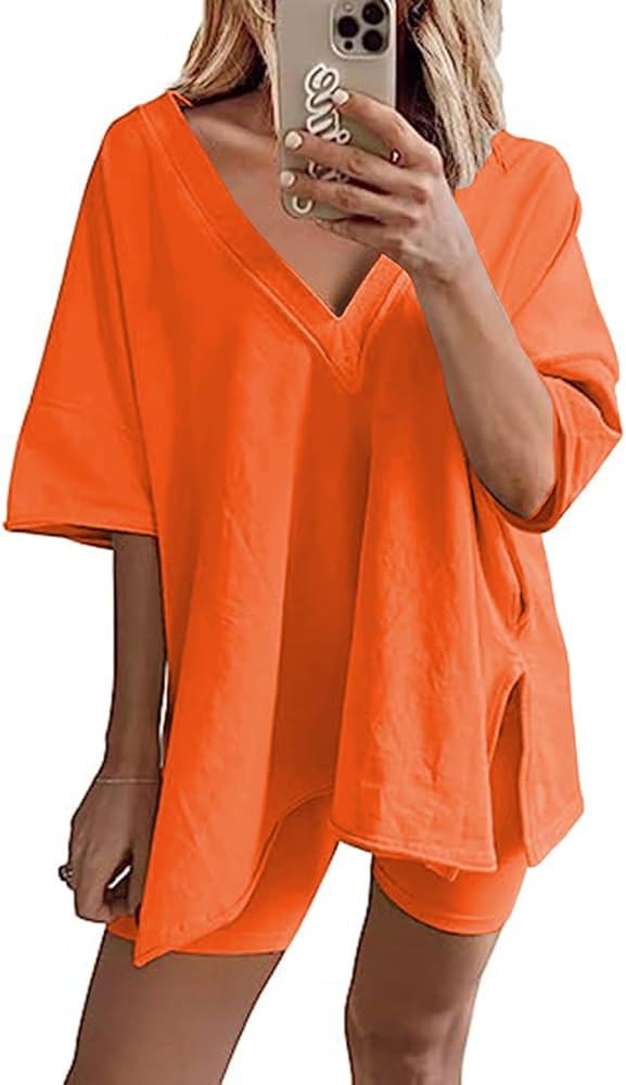 Peaceglad 2 Piece Outfits for Women Oversized Reversible Biker Short Sets Hot Shot Set Tracksuit | Amazon (US)