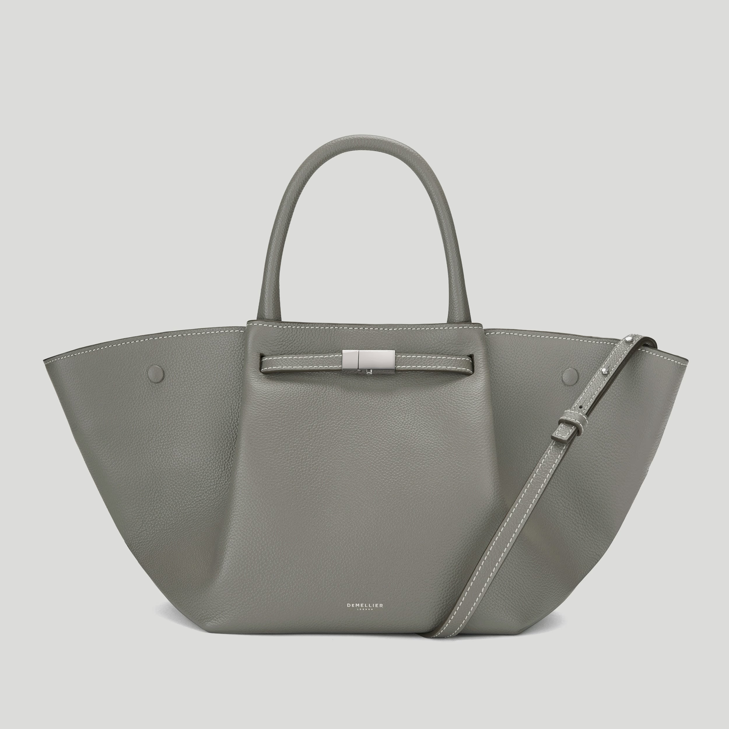 The Midi New York | Stone Grey Small Grain Ecru Stitching | DeMellier | DeMellier