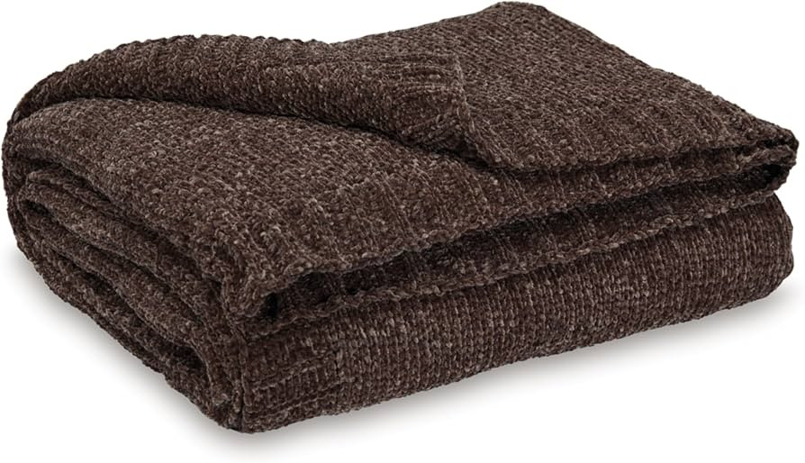 Signature Design by Ashley Farmhouse Chenille Throw Blanket, Brown | Amazon (US)