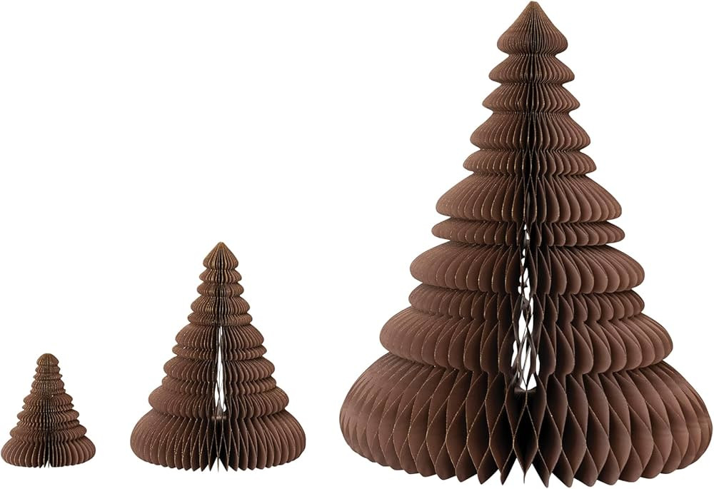 Creative Co-Op Round Paper Folding Honeycomb Trees with Gold Glitter, Brown, Set of 3 | Amazon (US)
