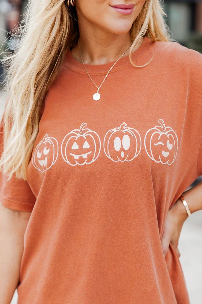 Pumpkin Faces Rust Comfort Color Graphic Tee | Pink Lily