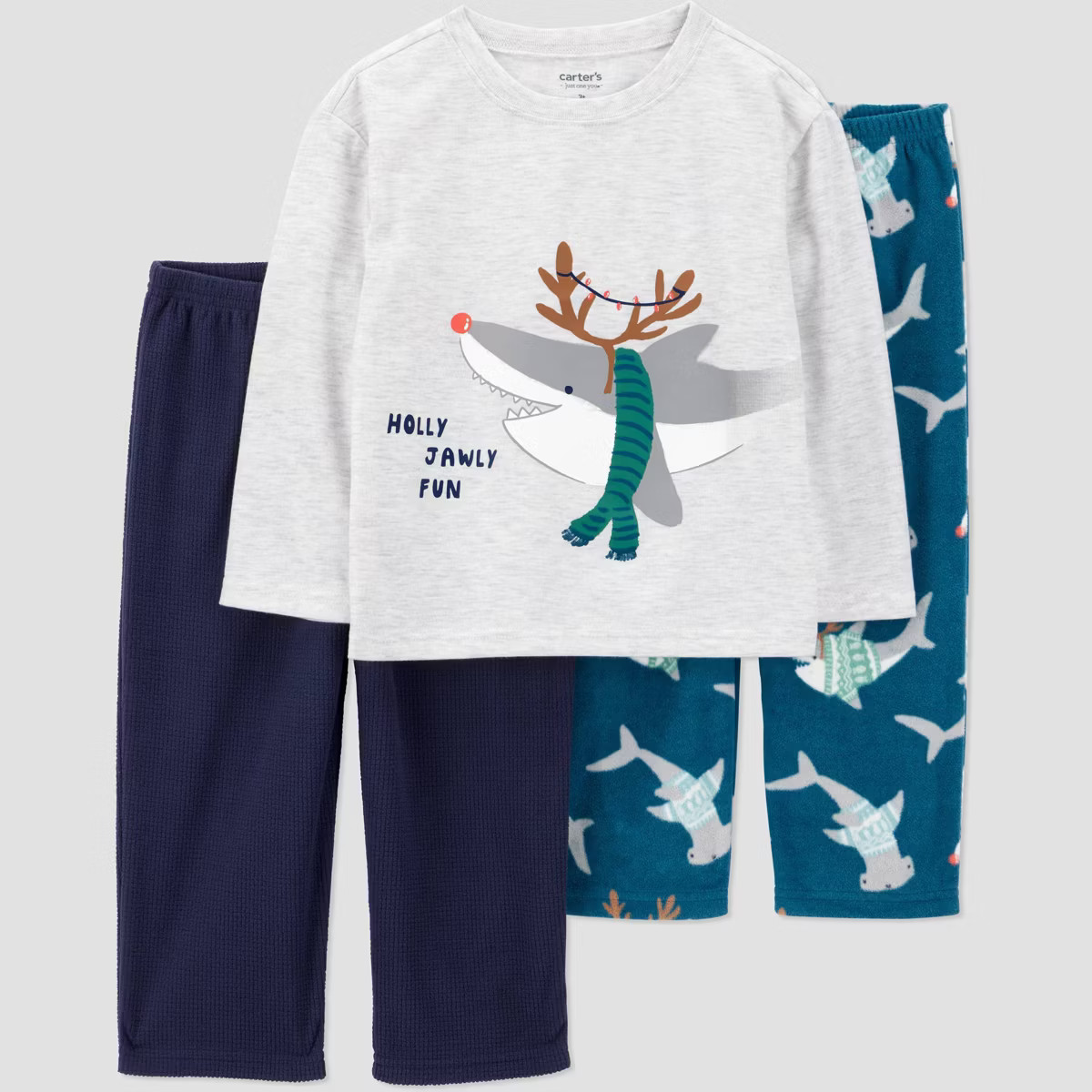 Carter's Just One You® Toddler Boys' 3pc Teal Shark Long Sleeve Poly Fleece Pajama Set - Green/G... | Target