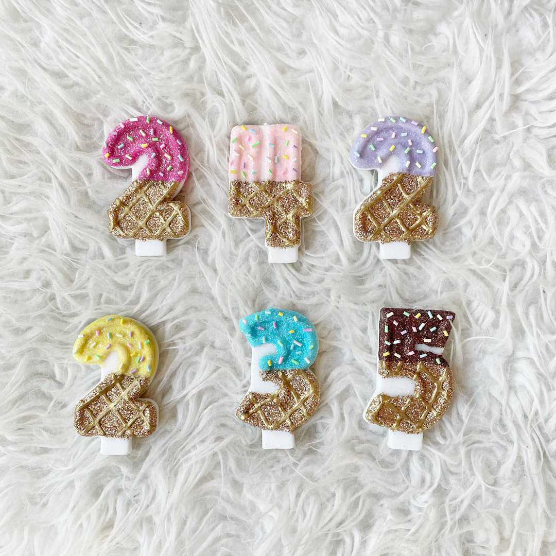 Ice cream glitter birthday number candle, comes in any number you like | Etsy (US)