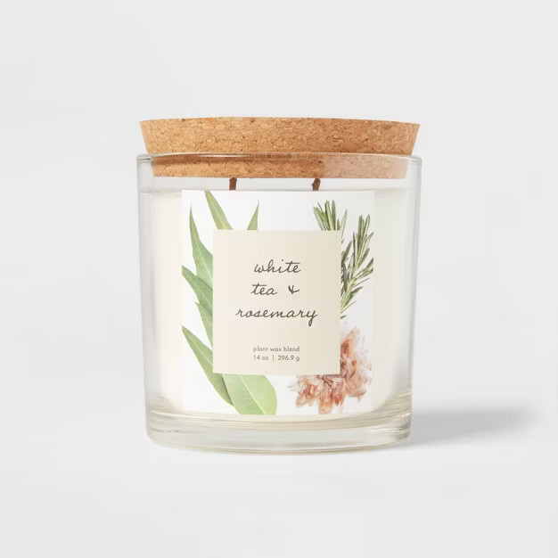 Glass Candle with Cork Lid White Tea and Rosemary - Threshold™ | Target