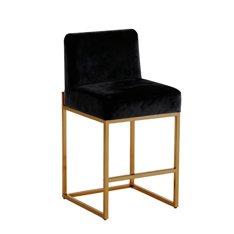 26'' Counter Height Bar Stools Set of 2, Modern Black Velvet Kitchen Stools with Golden Legs | Wayfair North America