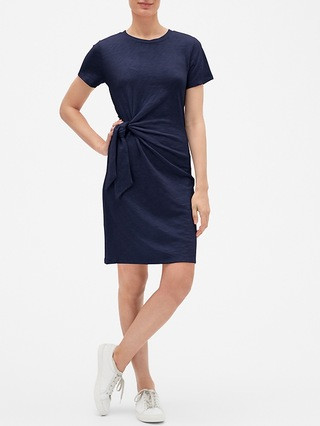 Short Sleeve Twist-Knot Midi Dress | Gap Factory