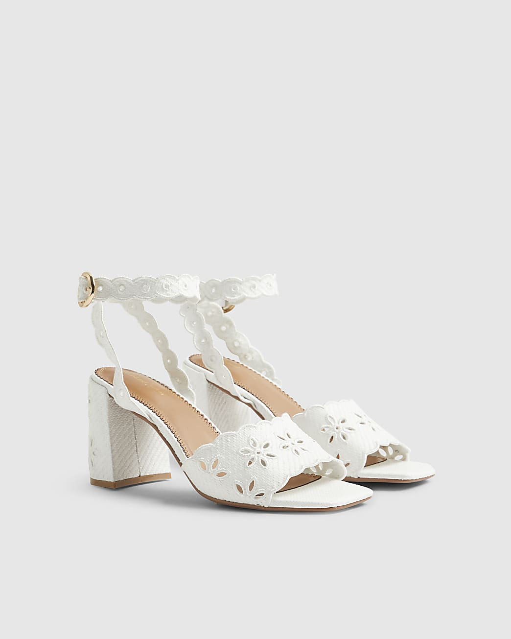 White Broderie Block Heel Sandals | River Island UK & IE