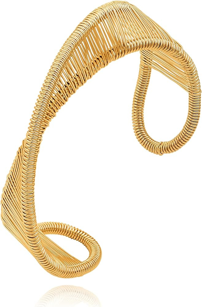 PERNNLA PEARL Dainty Gold Bar Bracelet for Women Simple Delicate Thin Cuff Bangle Hook Bracelet 1... | Amazon (US)