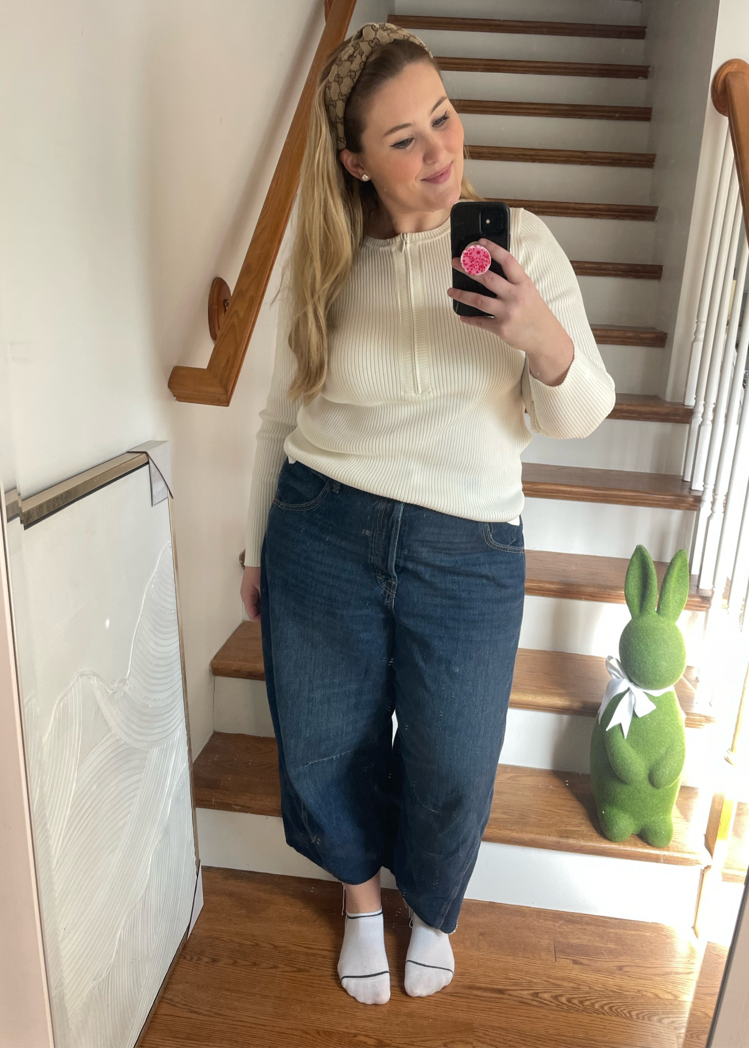 Found the cutest plus size dark wash barrel jeans and quarter zip sweater top! 

#LTKStyleTip #LTKFindsUnder50 #LTKPlusSize