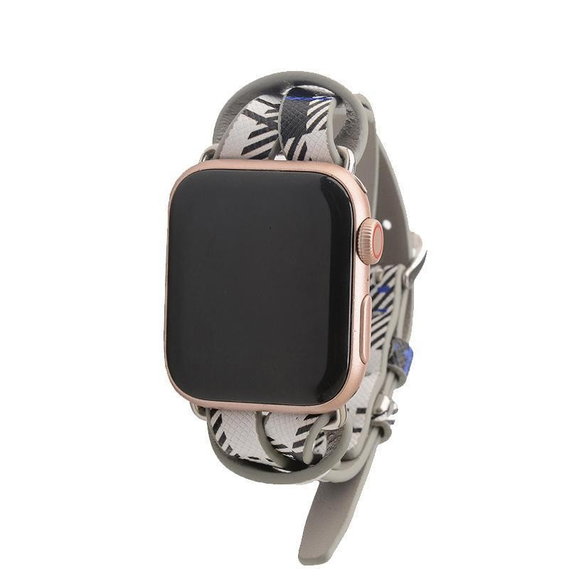 Black and White Plaid Apple Watch Strap on Silver | Victoria Emerson