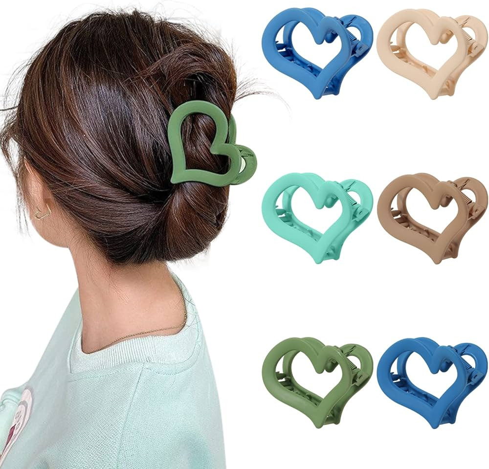 Heart Hair Claw Clips for Women - HAIMEIKANG Floral Medium Large Hair Claws for Long Hair Strong ... | Amazon (US)