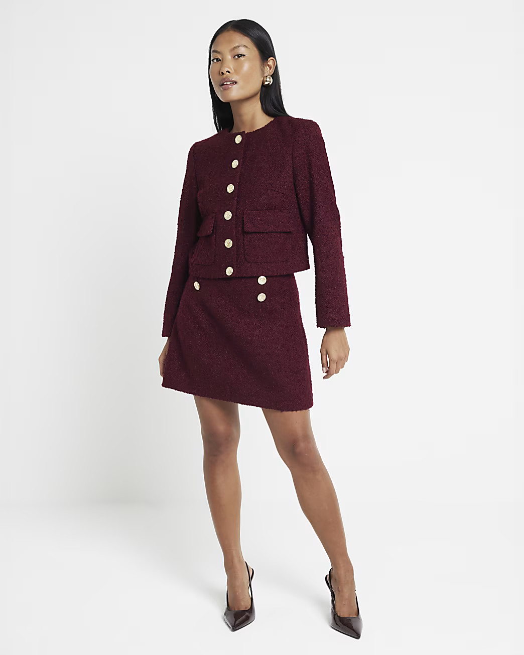 Petite Red Boucle Button Mini Skirt | River Island (UK & IE)