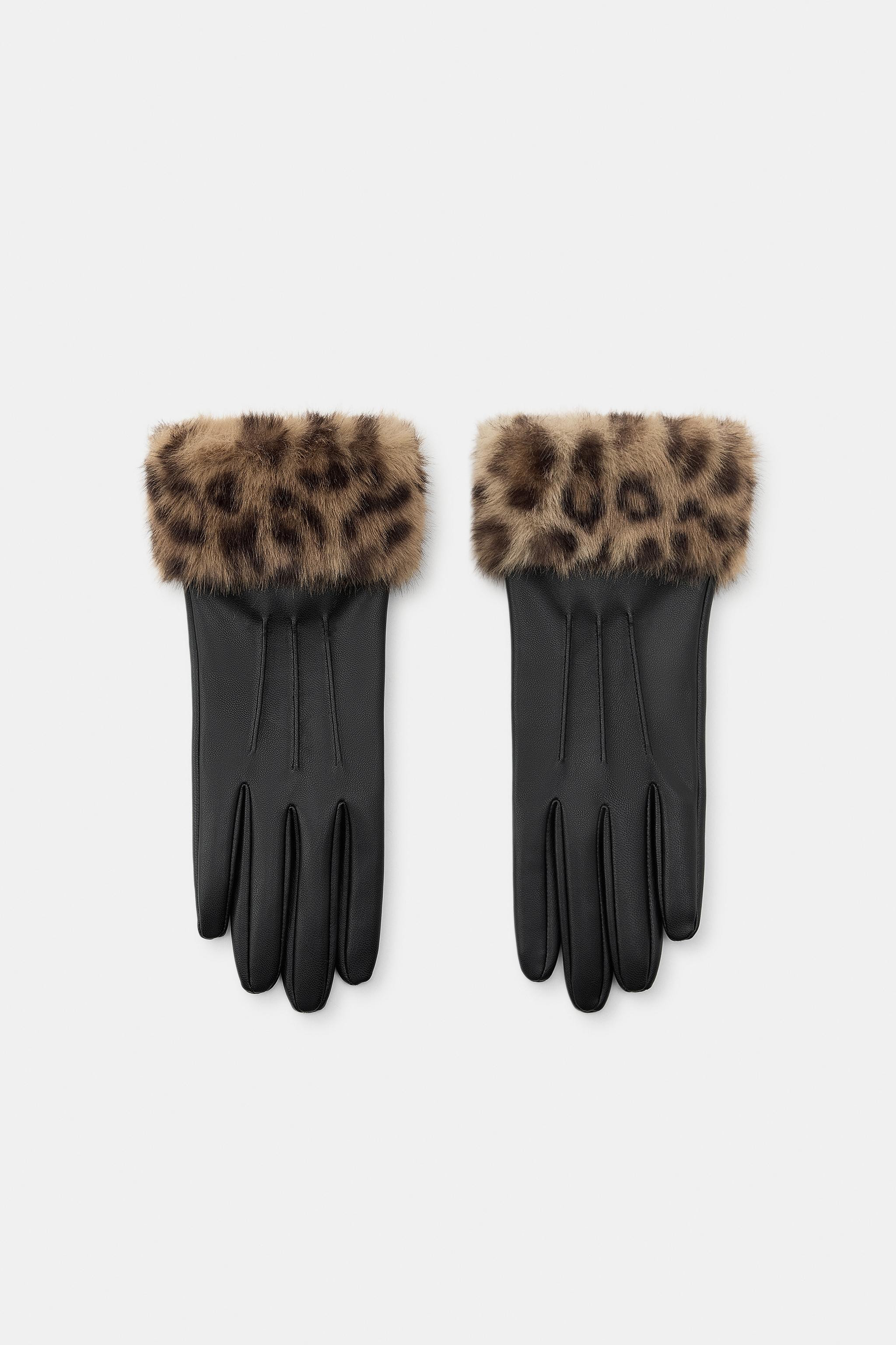 FAUX LEATHER ANIMAL PRINT FUR GLOVES | Zara US