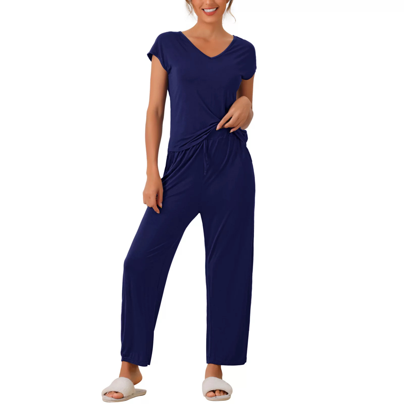 Womens Short Sleeve Modal Casual Set Pajama 2 Piece Loungewear Long Pants Sweatsuit | Kohl's