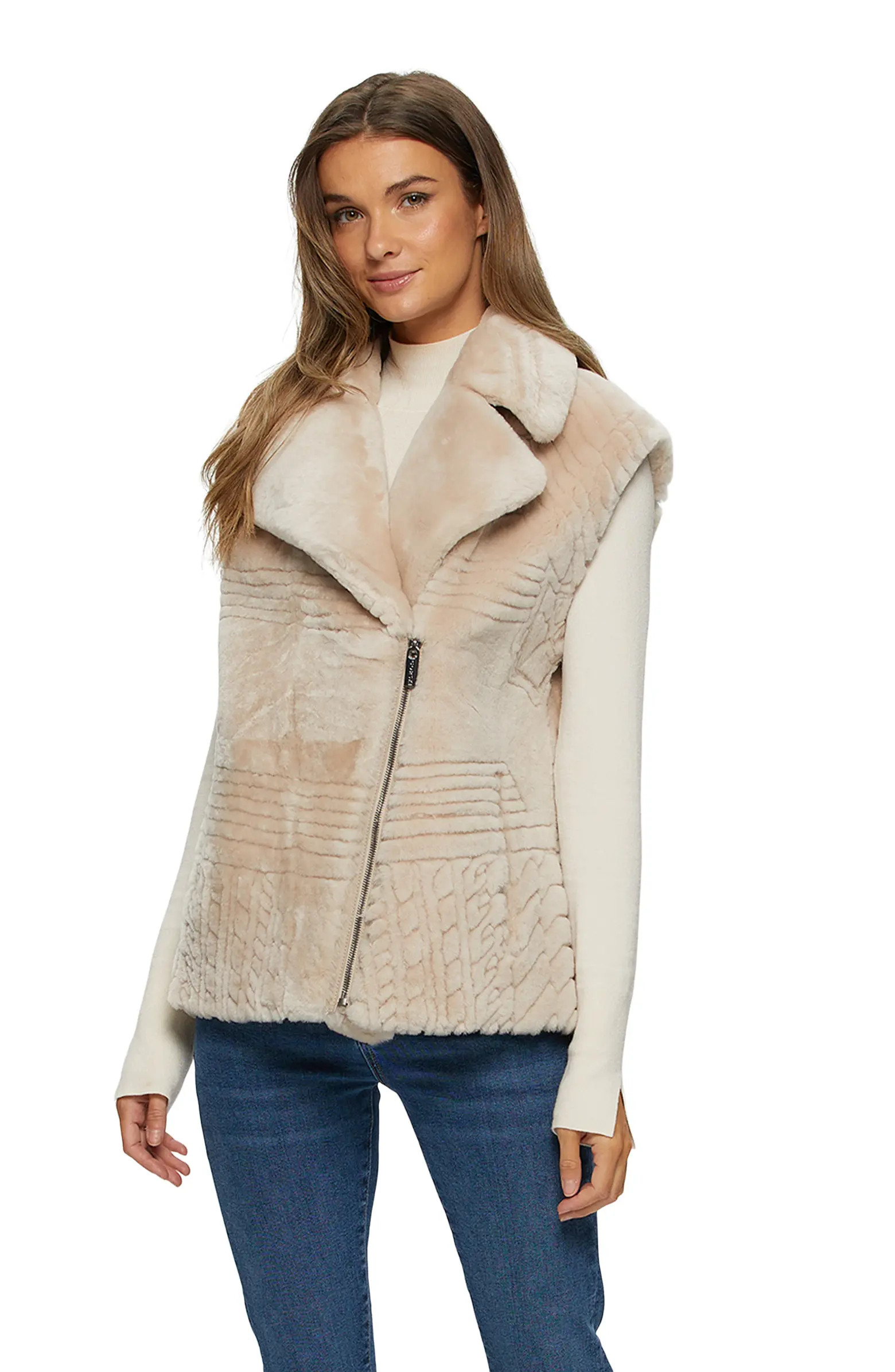 GORSKI Genuine Shearling Zip Vest With Grooved Pattern | Nordstrom | Nordstrom