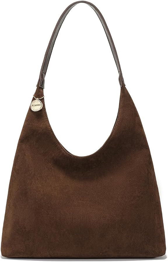 Faux Suede Tote Bag for Women, Slouchy Hobo Bags, Large Brown Purse | Amazon (US)