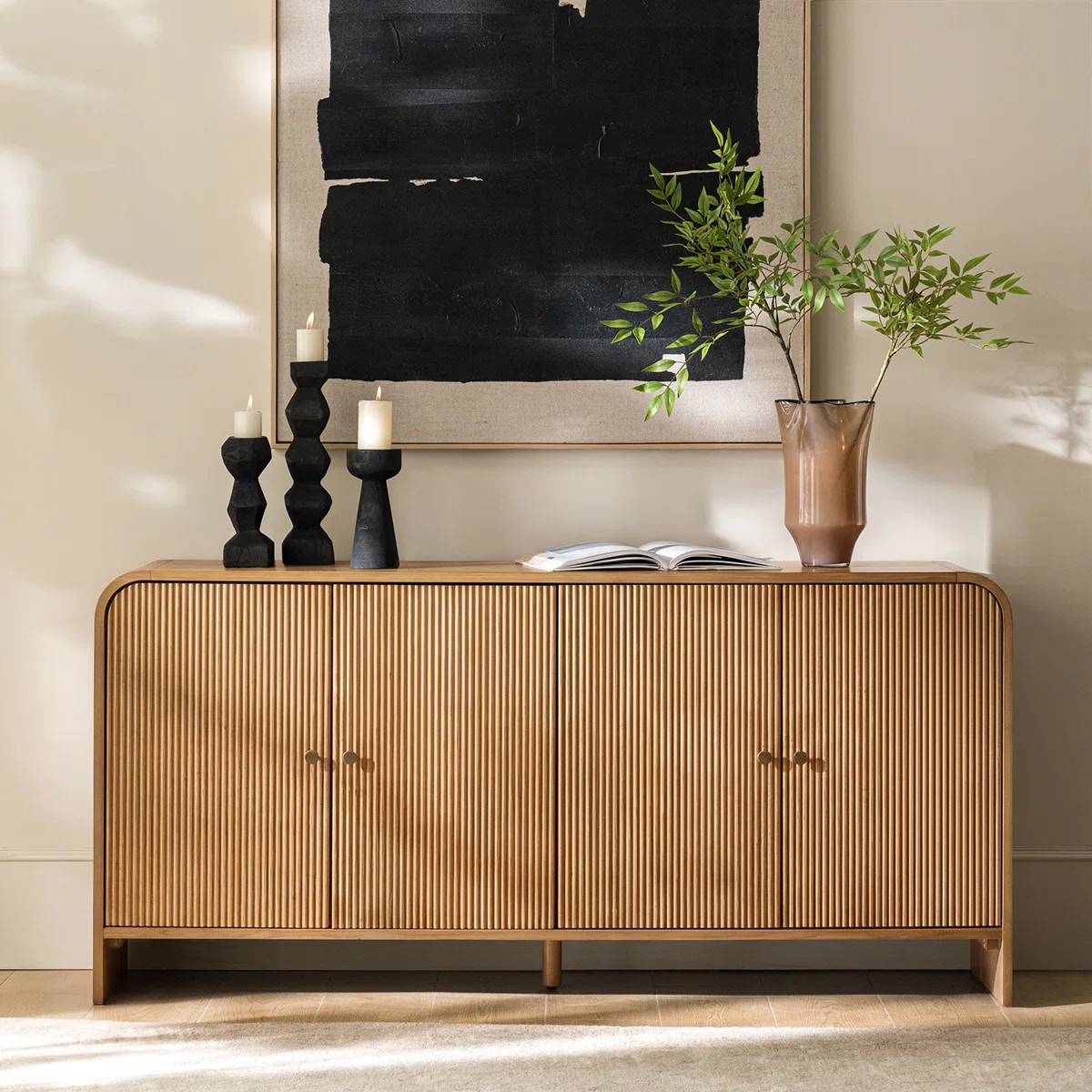 Martha Modern 63''W Fluted Curved Contours Sideboard with Cable Management and Adjustable Shelves | Wayfair North America