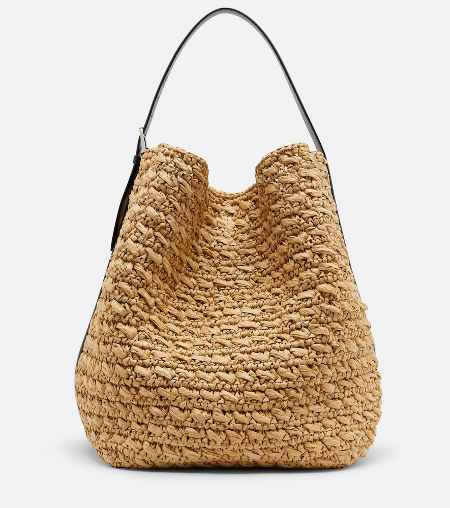 Toteme Leather-trimmed raffia and paper bucket bag | Mytheresa (US/CA)