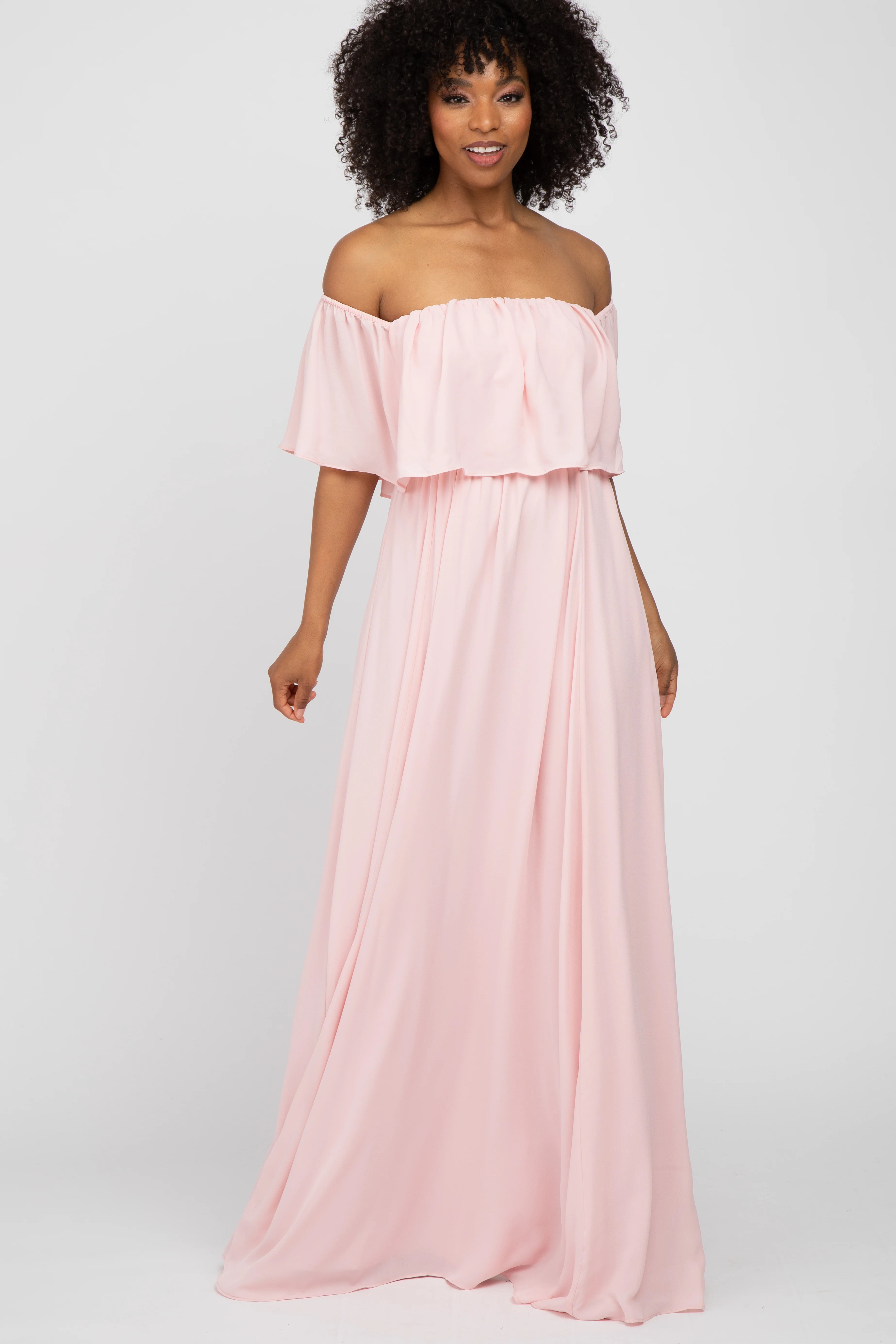 Light Pink Chiffon Off Shoulder Gown | PinkBlush Maternity