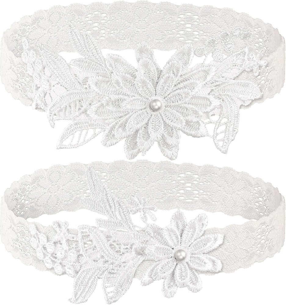 2 Pieces Wedding Garters for Bride Sexy Lace Leg Garter Belt Hand Sewn Faux Pearls Bride Garter S... | Amazon (US)