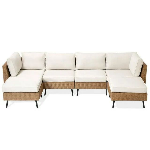 LAUSAINT HOME 6 Pieces Patio Conversation Set, Outdoor Sectional Wicker Sofa PE Rattan Furniture ... | Walmart (US)