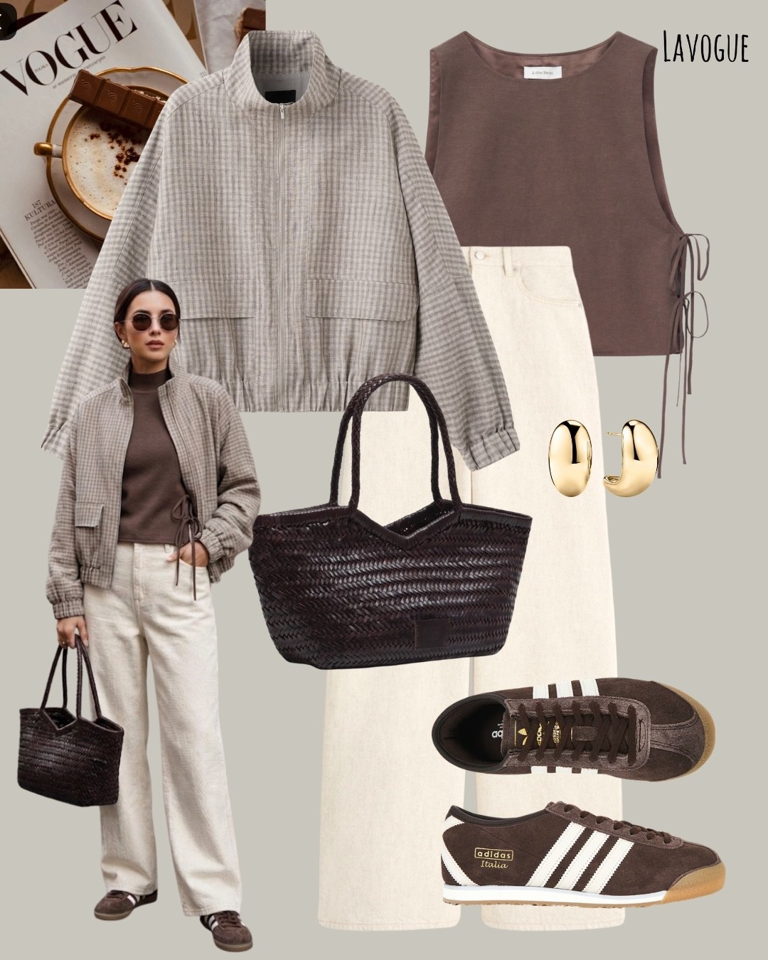 Casual spring layers with a polished feel 🤎
Beige checked bomber jacket over a brown tie-front top, paired with cream pants for a soft, neutral base. Finished with a brown bag and classic adidas sneakers for an easy, everyday vibe.

#LTKStyle #SpringOutfit #CasualChic

#LTKootd #LTKSeasonal #LTKmomlife