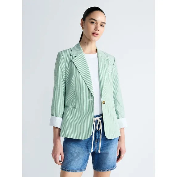 Free Assembly Women's and Women's Plus Single Breasted Cotton Blazer, Sizes XS-4X | Walmart (US)