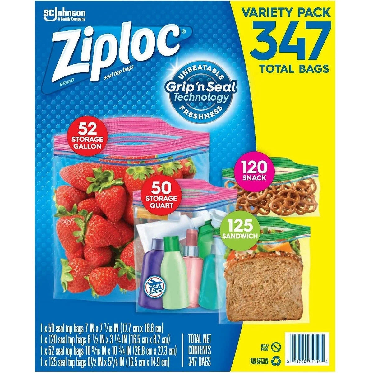 Ziploc Double Zipper Bag, Variety Pack, 347 Count - Walmart.com | Walmart (US)