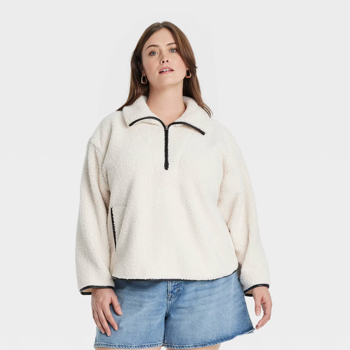 Women's Faux Shearling Quarter Zip Pullover - Universal Thread™ Cream | Target