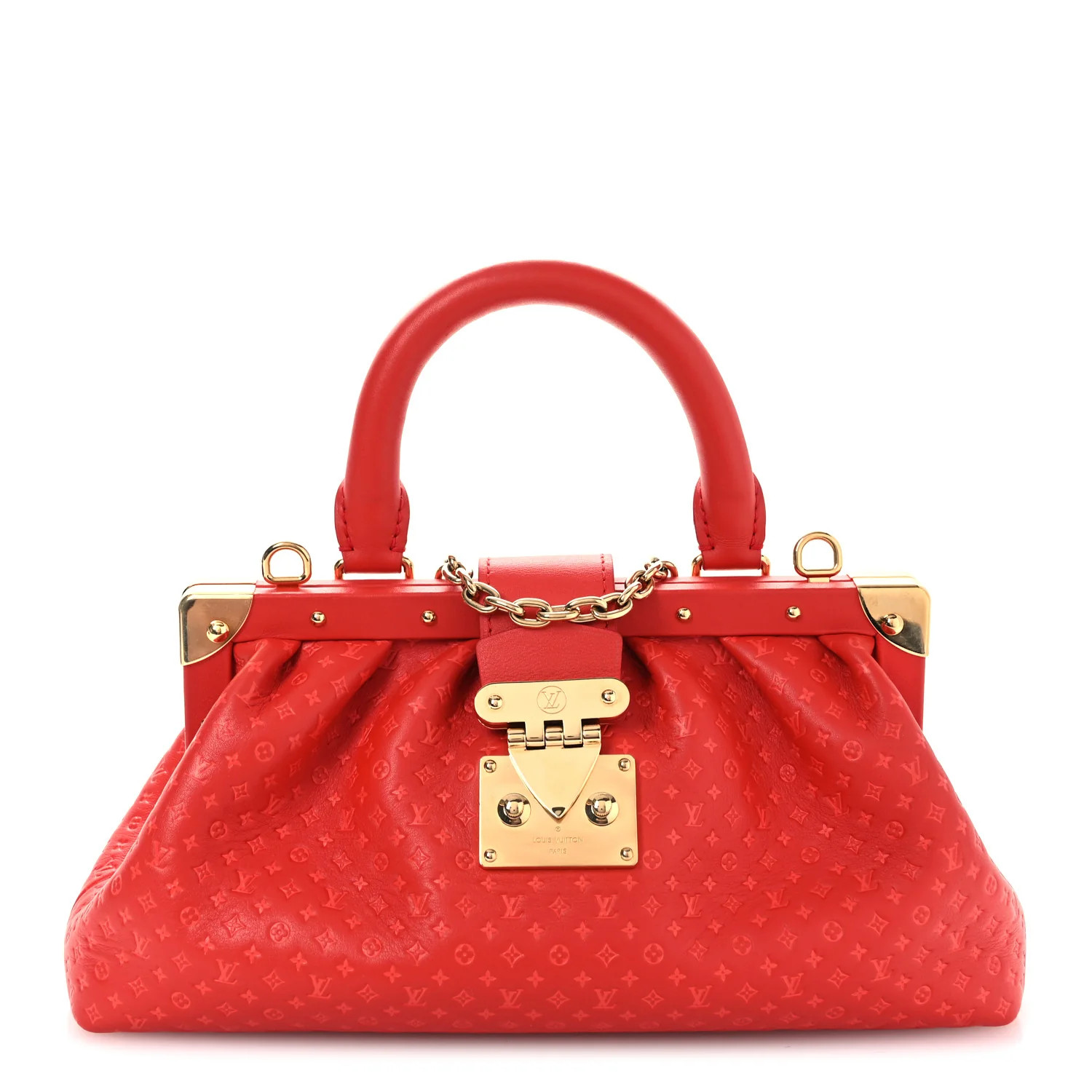 Calfskin Nanogram Embossed Clutch Red | FASHIONPHILE (US)