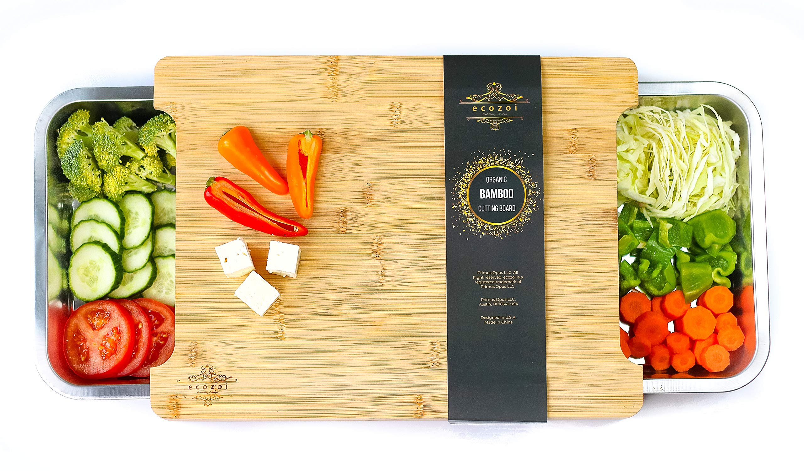 Bamboo Cutting Board by Ecozoi with 2 Slide Out Drawers. Keep Meal Prep Organized With Organic Ba... | Amazon (US)