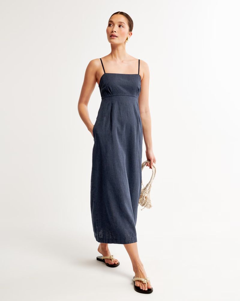Women's Linen-Blend Midi Dress | Women's New Arrivals | Abercrombie.com | Abercrombie & Fitch (US)