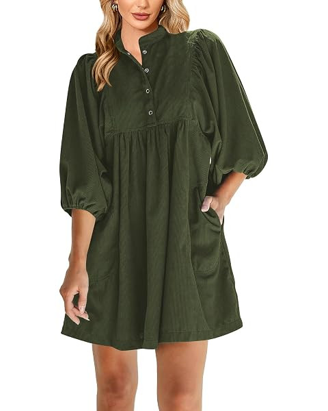 Women Corduroy Dresses Casual Loose Fall Winter Mini Babydoll Dress | Amazon (US)