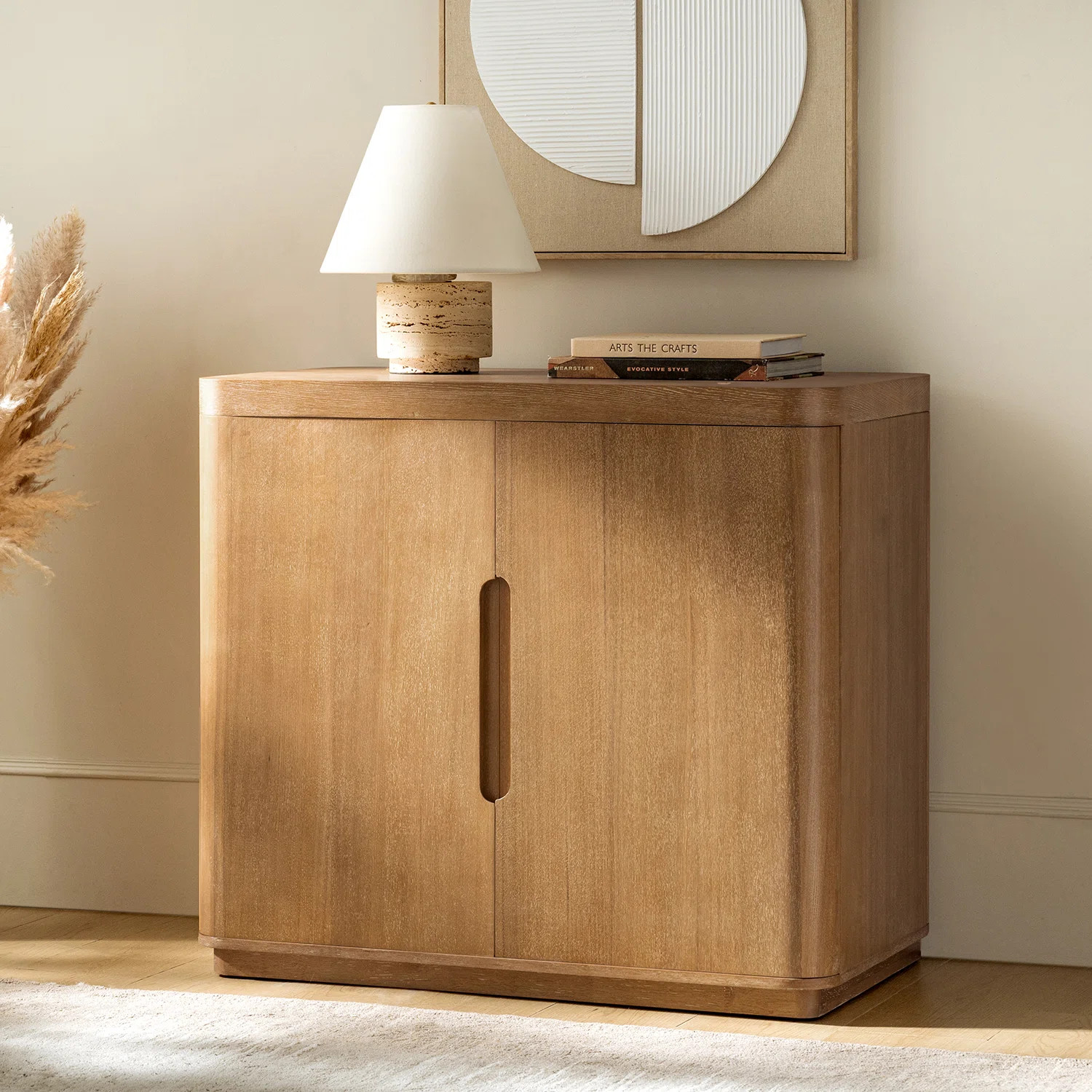 Waynesville 36"W 2-Door Modern Oak Wood Cabinet with Adjustable Shelves | Wayfair North America