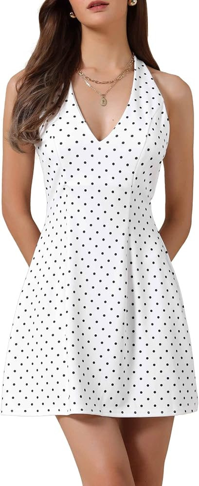 Allegra K Polka Dots Dresses for Women's Sexy Halter Neck Sleeveless Mini Dress | Amazon (US)