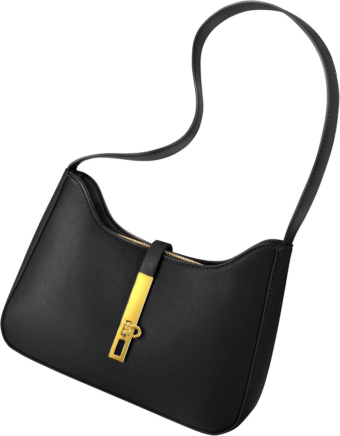 Small Black Purse for Women, Shoulder Bag PU Leather Handbag, Trendy Crescent Clutch with Zipper | Amazon (US)