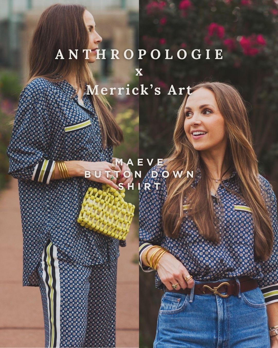 @Anthropologie x Merricks Art 
Maeve Button Down Shirt 
Comes in Reg and Petite
Runs Oversized, wearing a Small