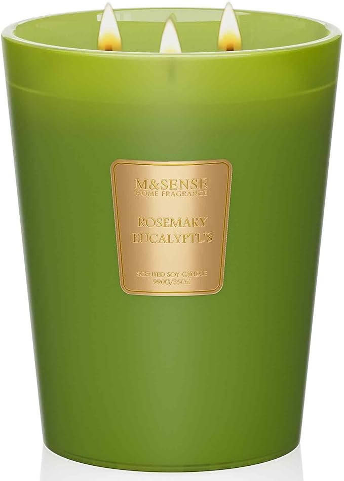 M&SENSE Rosemary Eucalyptus Soy Large Candles, 3-Wick 35oz 150H Slow Burning, Aromatherapy Candle... | Amazon (US)