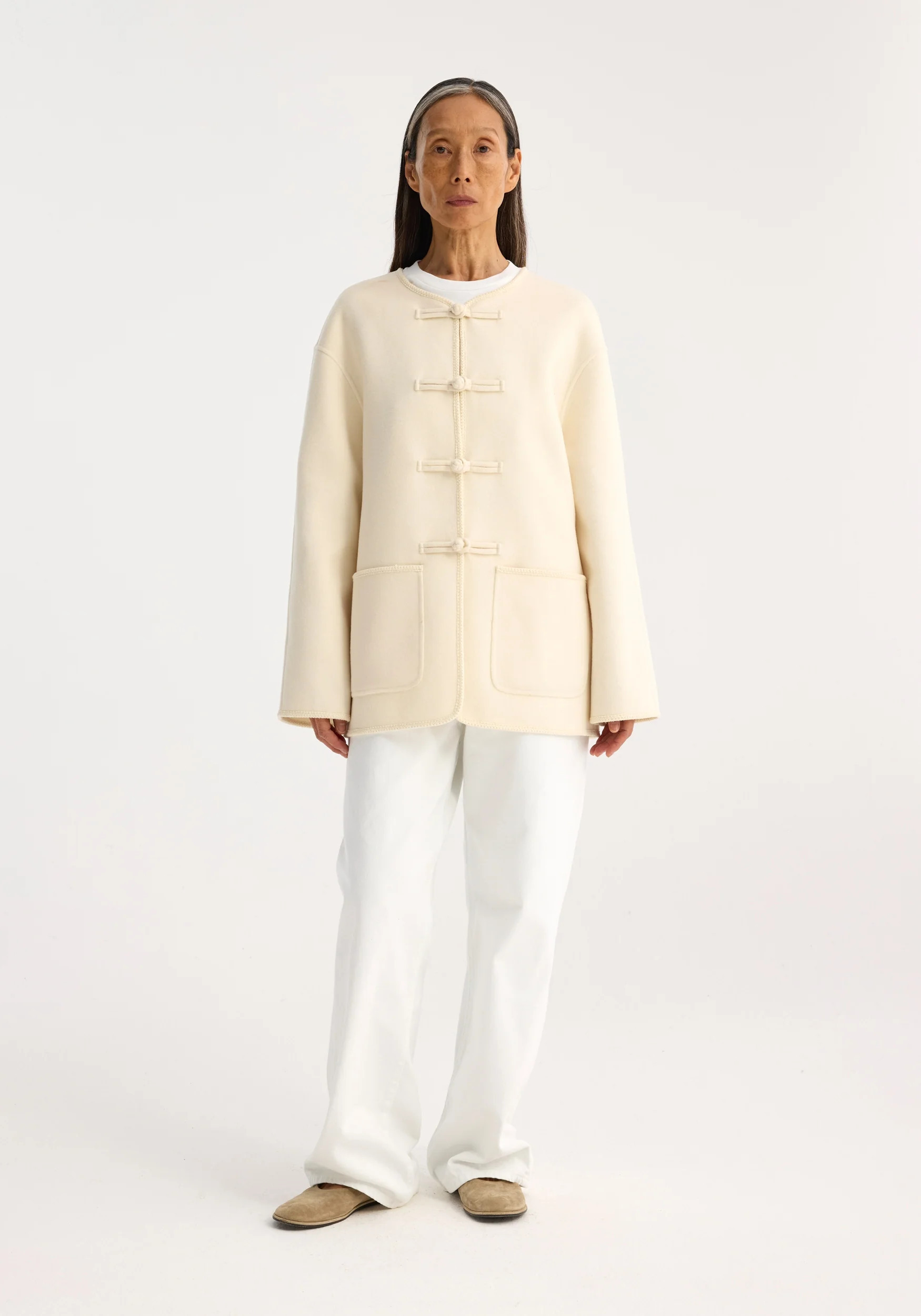 mandarin double-faced wool jacket | off white | Rohe