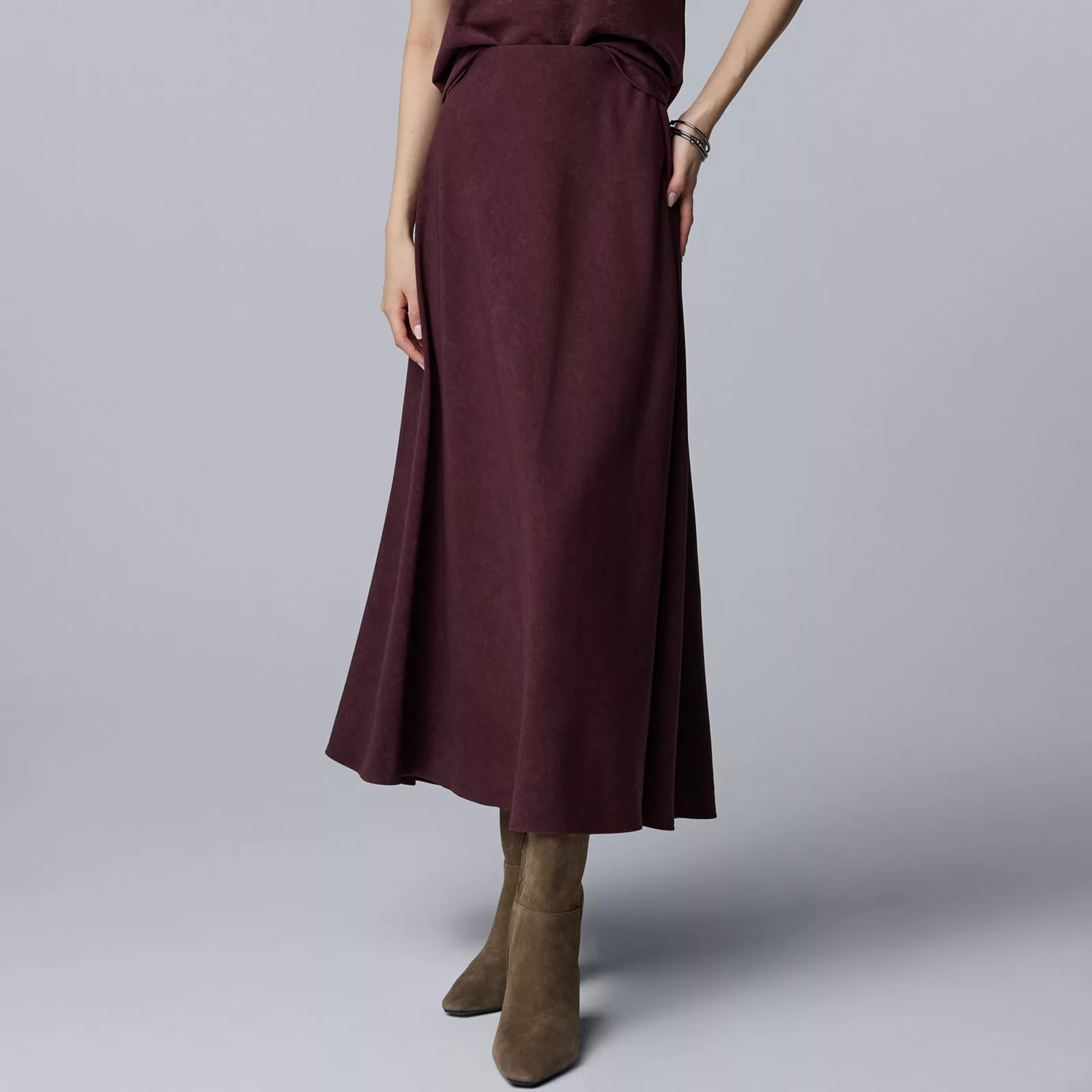 Women's Simply Vera Vera Wang Bias Cut A-Line Skirt, Size: Medium, Raspberry Brown | Kohl's