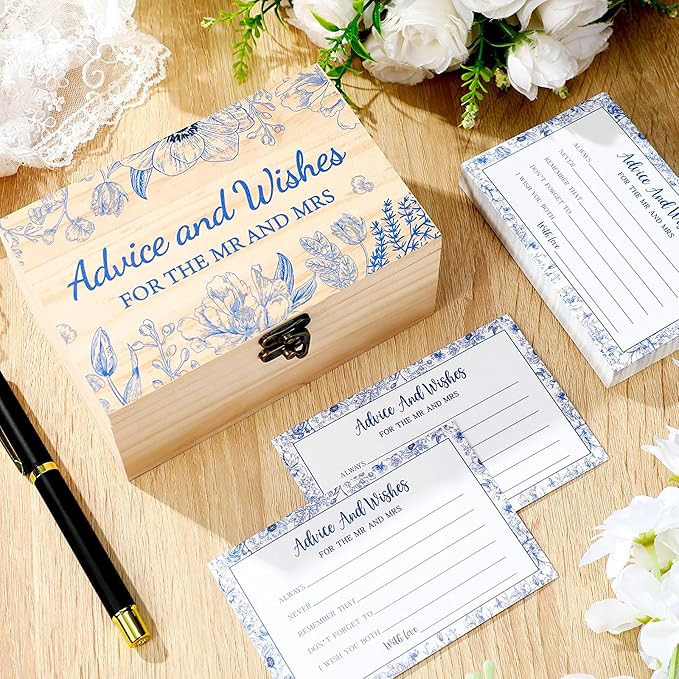 60 Pcs Bridal Shower Wedding Decorations Wooden Advice and Wishes Cards Box for Bridal Shower Par... | Amazon (US)