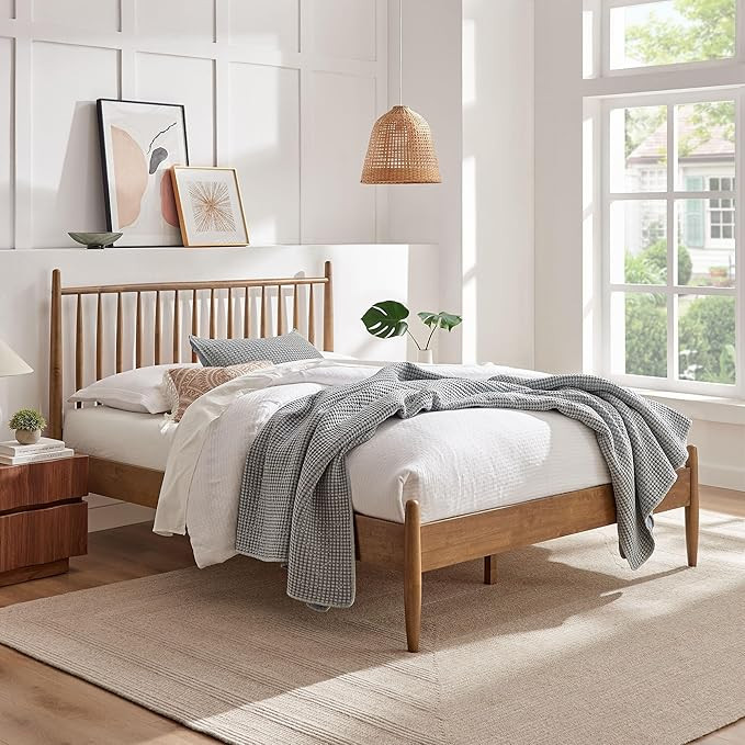Modway Zane King Size Spindle Bed in Walnut – Solid Wood Platform Bed Frame with Headboard, No ... | Amazon (US)