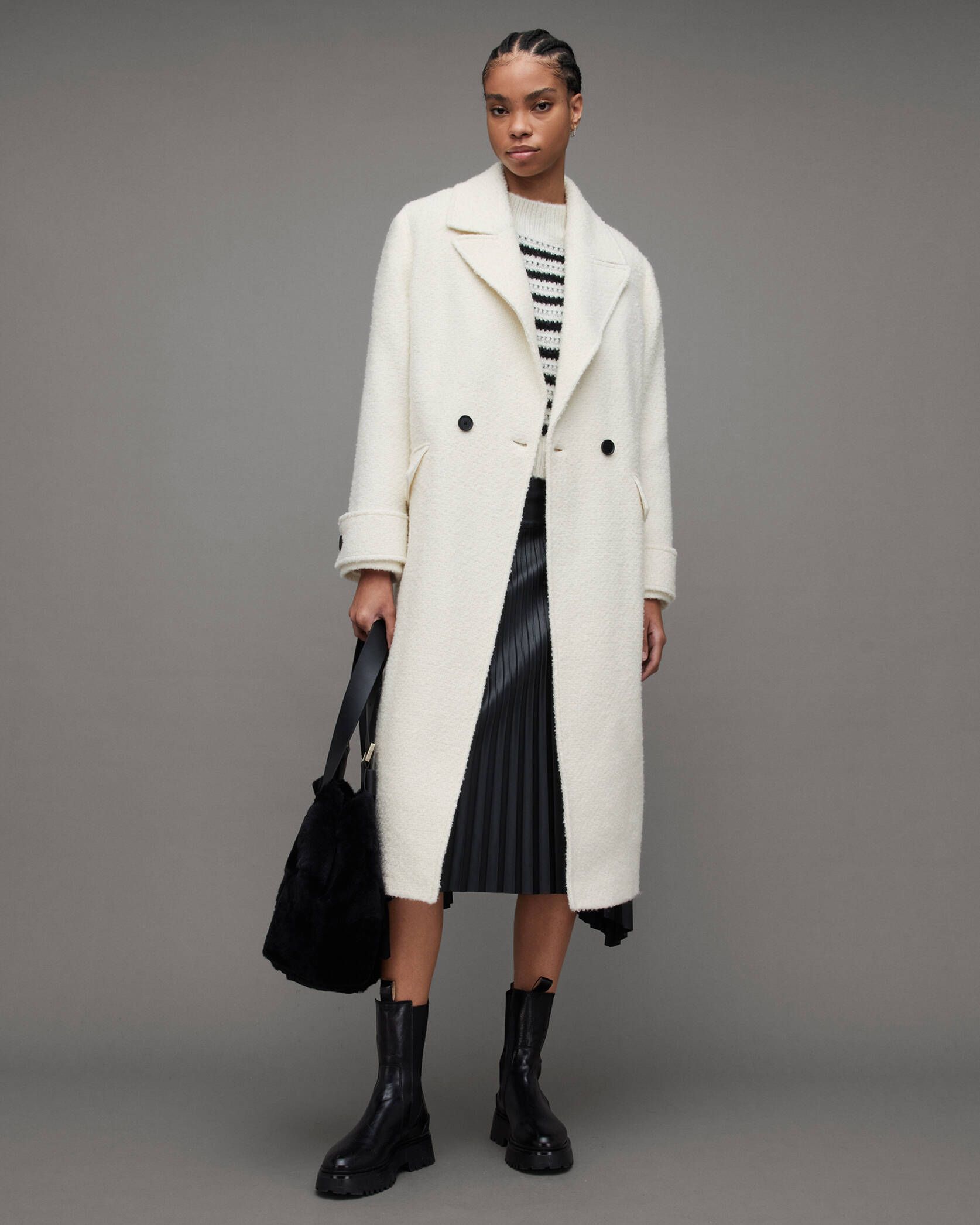 Mabel Winnie Long Line Coat Off White | ALLSAINTS | AllSaints UK