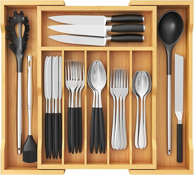 Lifewit Silverware Drawer Organizer, Expandable Utensil Tray for Kitchen, Bamboo Flatware and Cut... | Amazon (US)