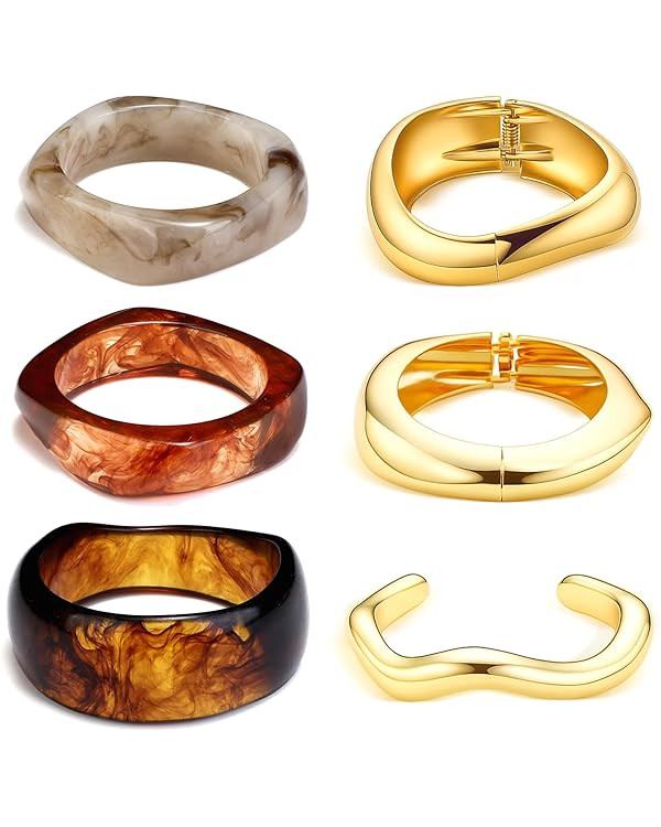 Tondiamo 6 Pcs Chunky Cuff Bangle for Women Vintage Bracelets Acrylic Resin Chunky Bangle Punk Ge... | Amazon (US)